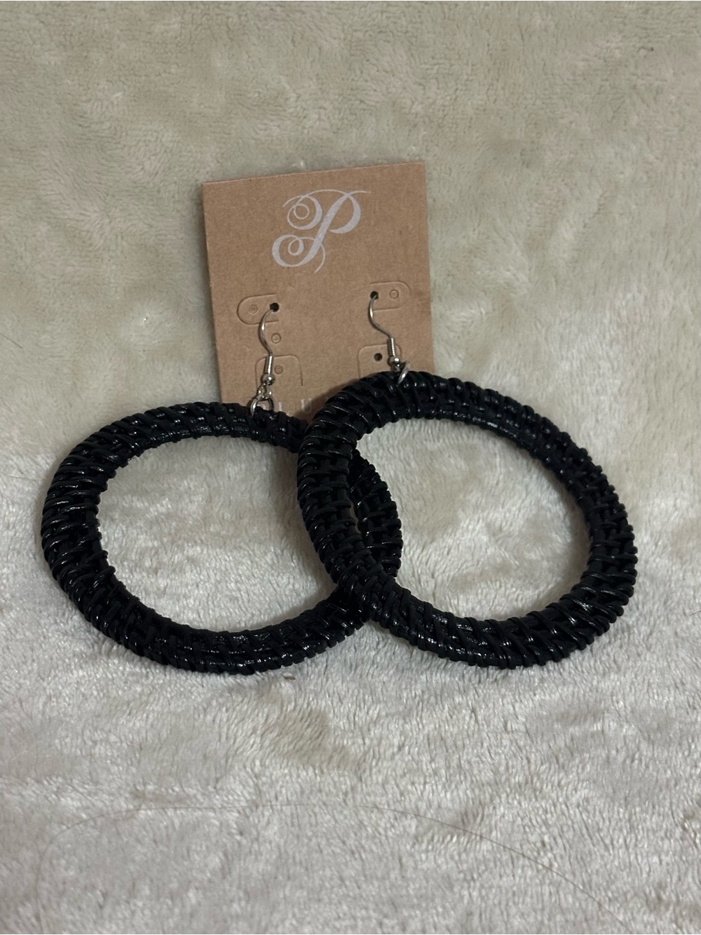 Black Woven Hoop Earrings by Plunder